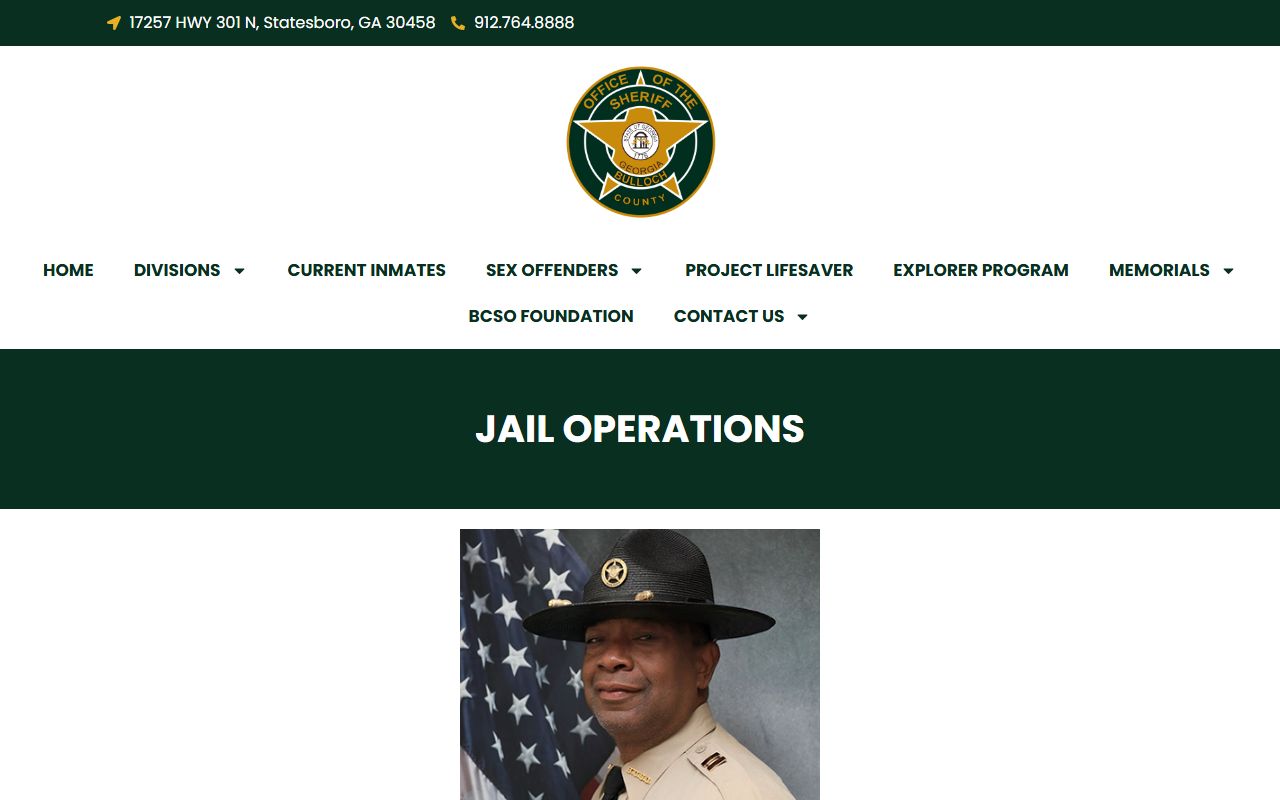Bulloch County Jail operations page for inmate lookup and detention information