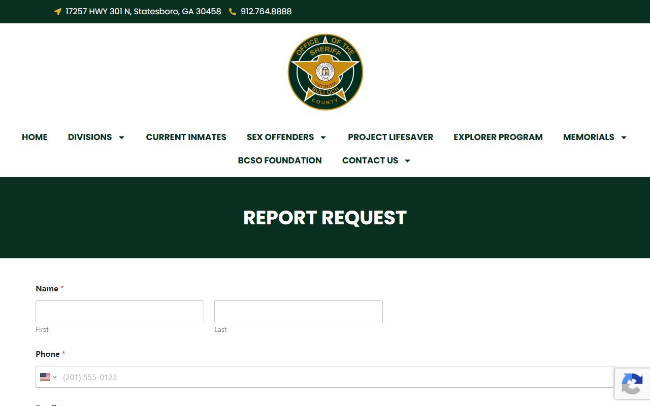 Bulloch County inmate records sheriff report request form fields